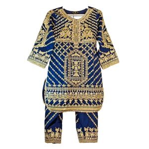 Nazila Couture size Small Embroidered Navy Blue Kurta & Salwar Set NWOT